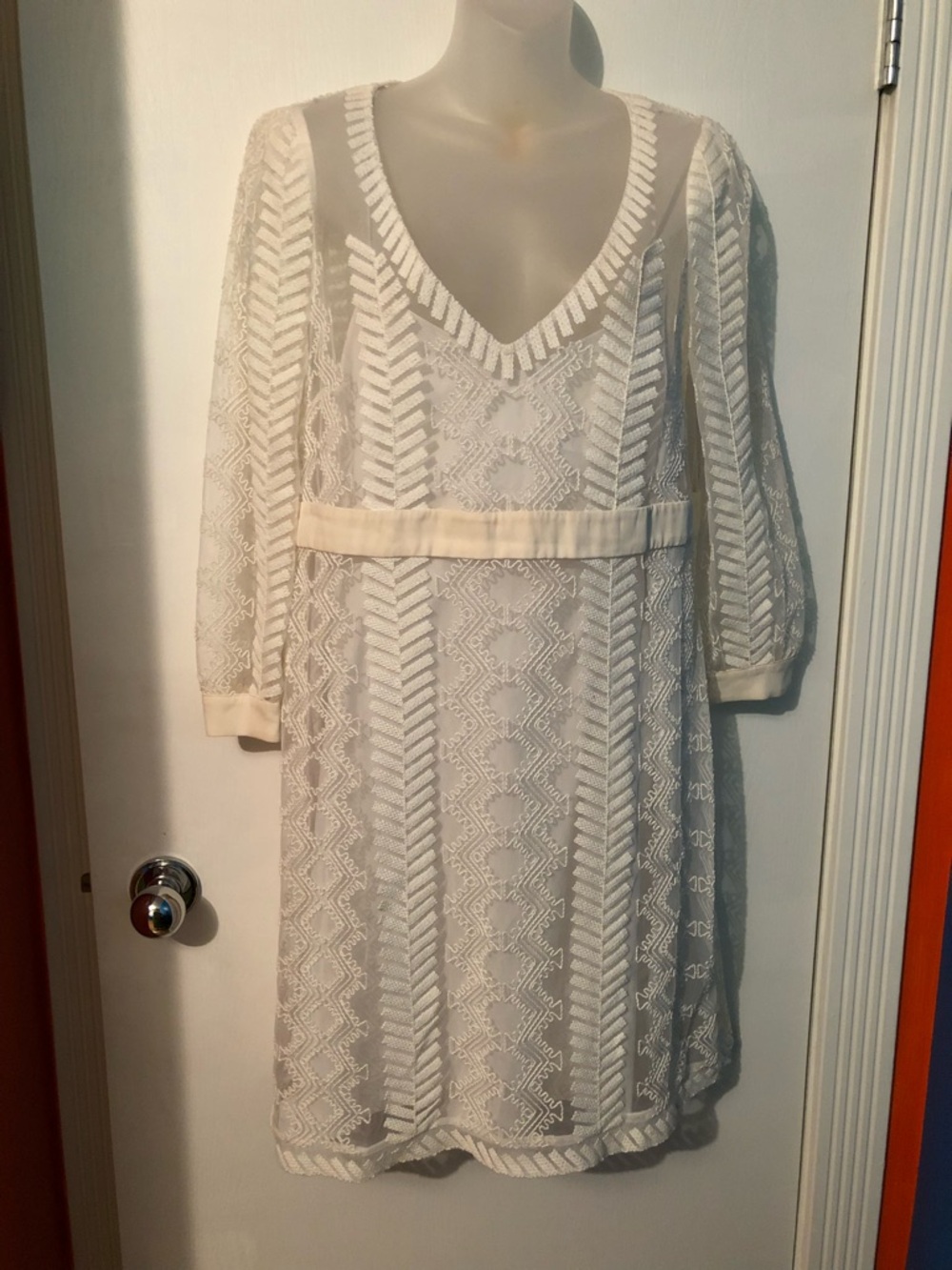Catherine Malandrino Ivory Lace V-Neck Empire-Waist Dress